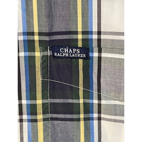Chaps Ralph Lauren Men's Plaid Short Sleeve Shirt L 100% Cotton Blue - Picture 3 of 4